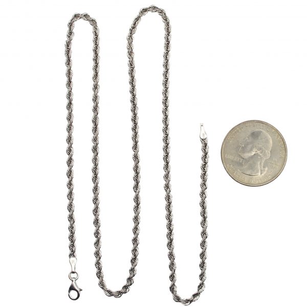 Rope Chain Link Necklace 18K White Gold ~ 20" ~ 4.2 Grams Coin Size Comparison