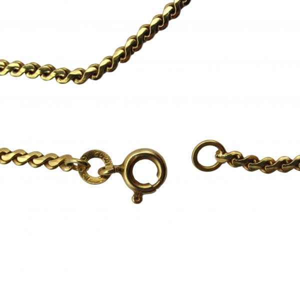 Serpentine Flat Chain Link Necklace 18K Yellow Gold Clasp Hallmark