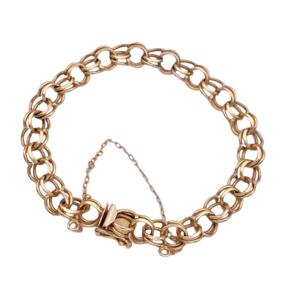 Solid Double Link Bracelet 14K Gold 7-1/4″ Length 14.0 Grams, Charm Bracelet