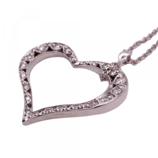 Tacori Diamond Bewitched Heart Necklace 18K White Gold .25 Carat TW pendant side