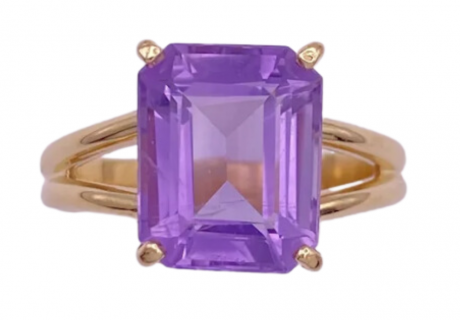 Vintage Amethyst Solitaire Ring Emerald Cut 3.15 Carat 14K Gold