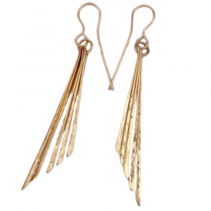 Vintage Dangle Earrings 14K Gold Tassel Fringe Hammered Design