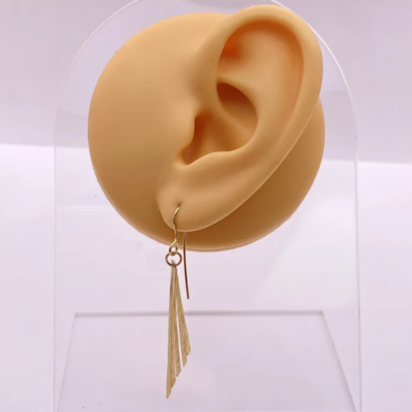 Vintage Dangle Earrings 14K Gold Tassel Fringe Hammered Design ear comparison