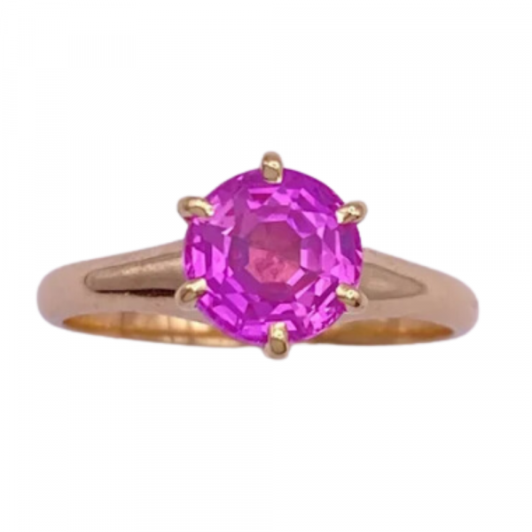 Vintage Solitaire Ring Pink Sapphire 1.88 Carat Lab 14K Gold