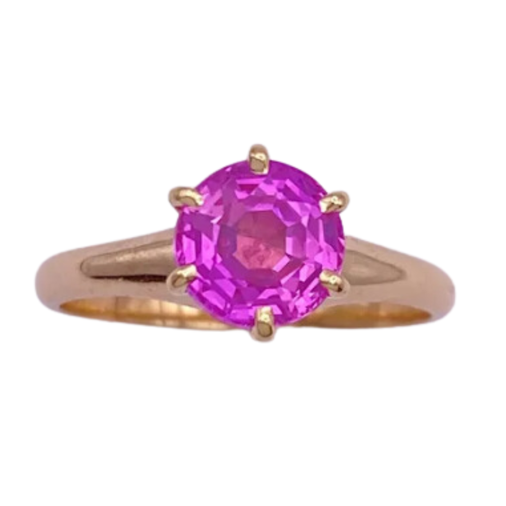 Vintage Pink Sapphire Solitaire Ring 1.88 Carat Lab 14K Gold