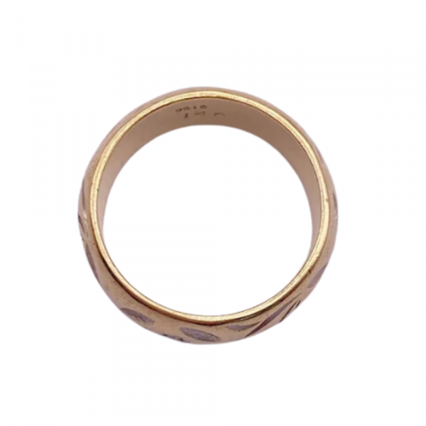 WIDE Floral Design Vintage Wedding Band 14K Two-Tone Gold size 7 top