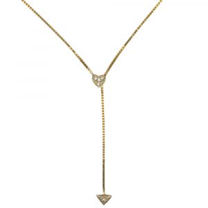.06ctw Diamond Heart Lariat Box Chain Link Necklace 14K Yellow & White Gold ~ Adjustable ~ Two-Tone Front