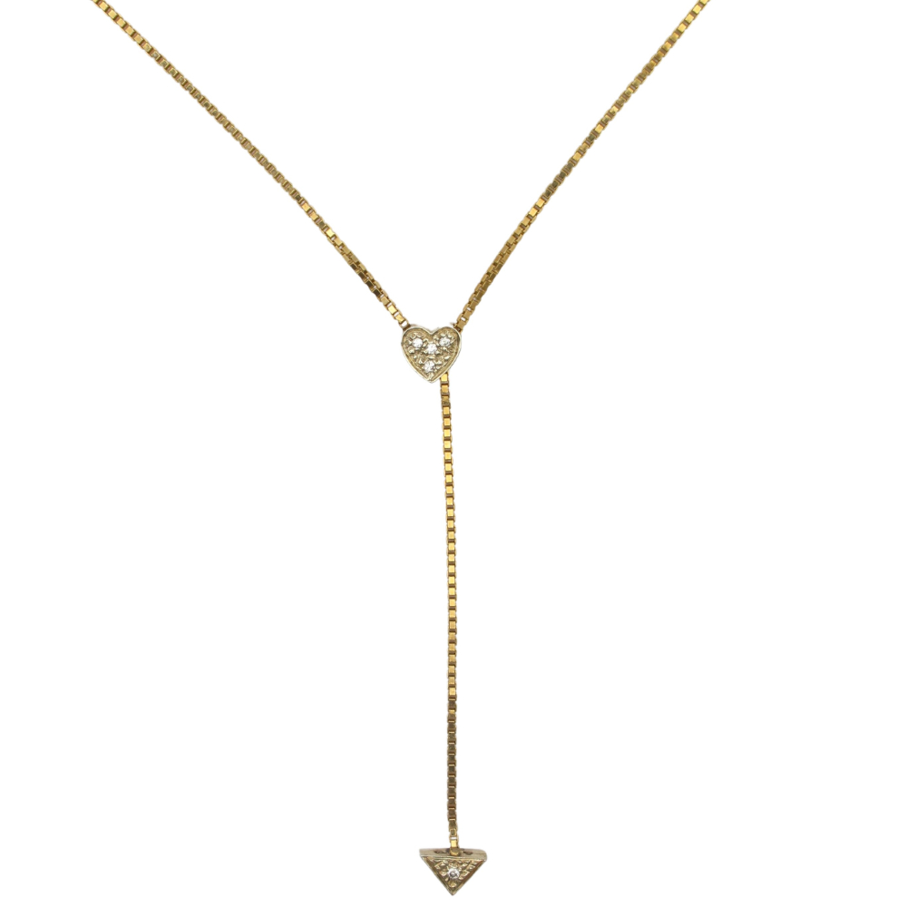 .06ctw Diamond Heart Lariat Box Chain Link Necklace 14K Yellow & White Gold ~ Adjustable ~ Two-Tone
