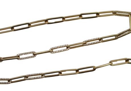 1 Carat Diamond Paperclip Link Chain Yellow Gold Close