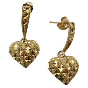 14k Yellow Gold Sparkle Heart Dangles Earrings