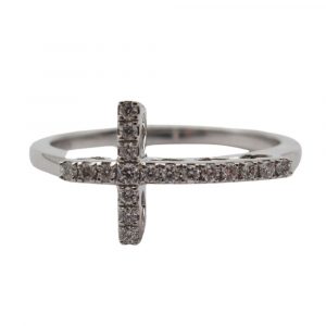 14k diamond Cross Ring with heart details