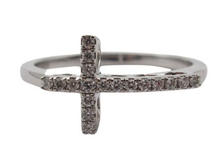 14k diamond Cross Ring with heart details