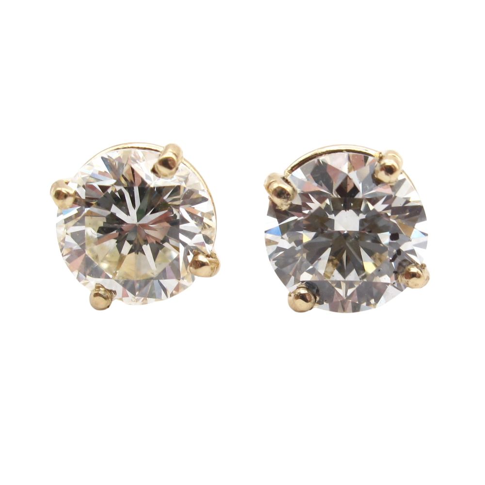 Round Brilliant Diamond Stud Earrings 2.04 ctw 14k Yellow Gold GIA Certified