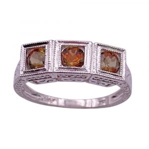Andalusite Three-Stone Band Ring .90 Carat 14K White Gold Deco Inspired Design, Color Change