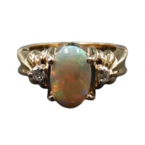 Black Opal and Diamond 1.09 ctw Ring 14k Yellow and White Gold Two-Tone