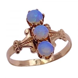 Charming Victorian Era Opal Three-Stone Ring 14K Gold
