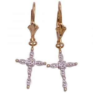 Diamond Accent CROSS Dangle Earrings 10K Two-Tone Gold