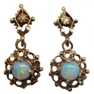 Fancy Opal Dangles Earrings, 14k Yellow Gold with Post