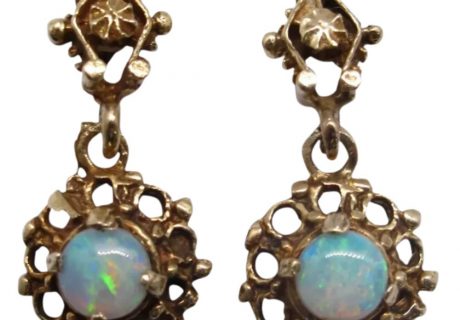 Fancy Opal Dangles Earrings, 14k Yellow Gold with Post