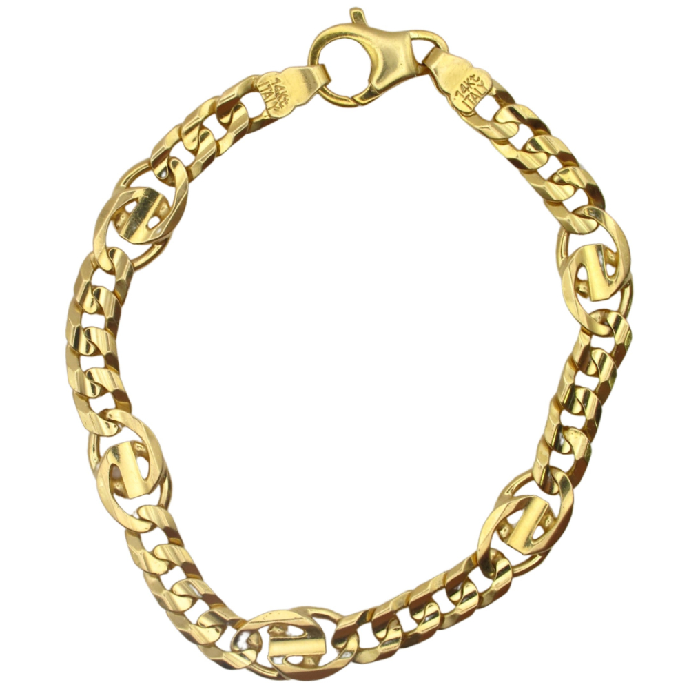 Fancy Solid Flat Cuban / Curb Chain Link Bracelet 14K Yellow Gold ~ 8 3/4″ ~ 24.5 Grams