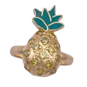 Fun Pineapple Ring 14K Gold Peridot and Enamel Detail