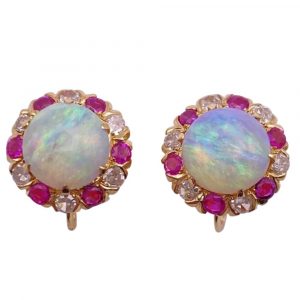 GORGEOUS Opal Ruby and Diamond Screw Back Earrings 5.92 Carats TGW 14K Gold