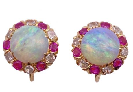 GORGEOUS Opal Ruby and Diamond Screw Back Earrings 5.92 Carats TGW 14K Gold