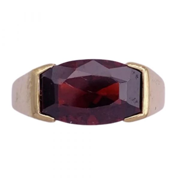 Garnet Solitaire Vintage Ring 14K Gold 3.50 Carat Cushion Cut