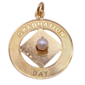 Graduation Day Vintage Charm 14K Gold and Cultured Pearl