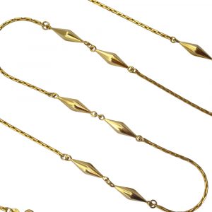 Long Geometric Layering Chain Link Station Necklace 14K Yellow Gold ~ 27" ~ 16.1 Grams Link