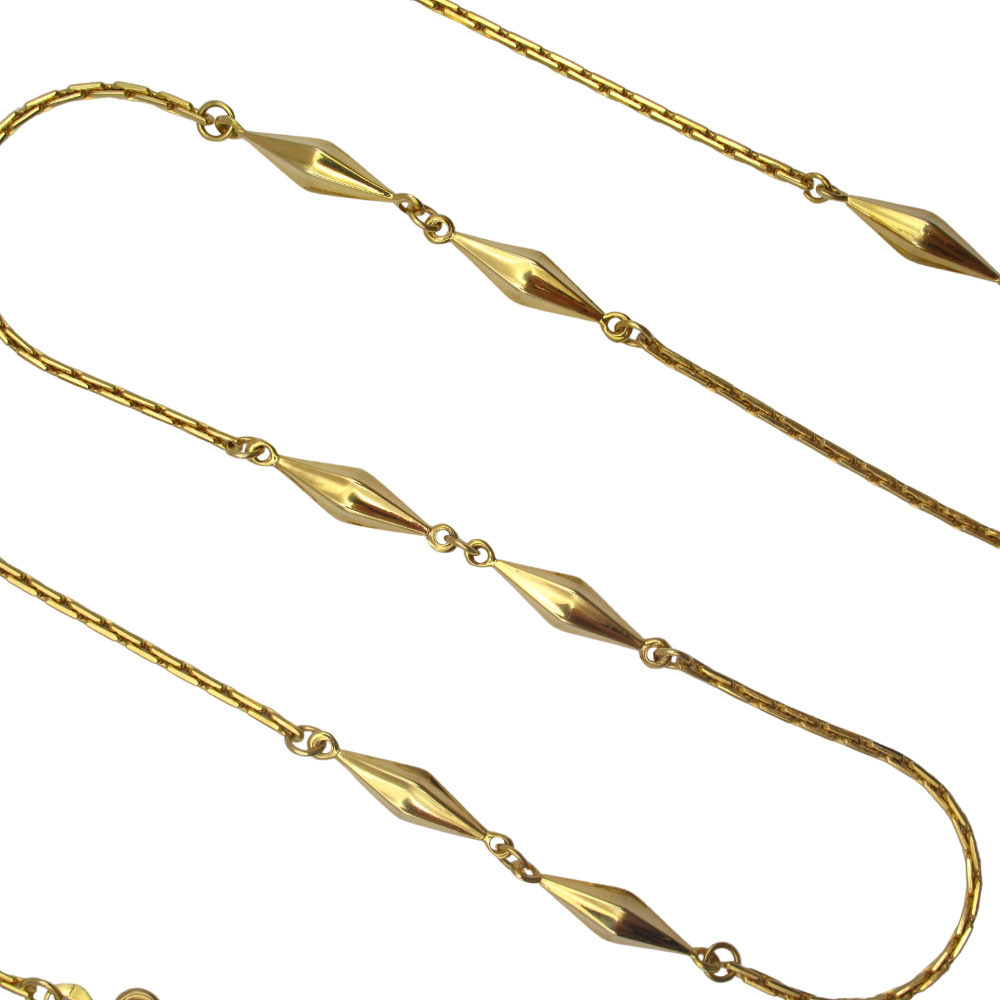Long Geometric Layering Chain Link Station Necklace 14K Yellow Gold ~ 27″ ~ 16.1 Grams