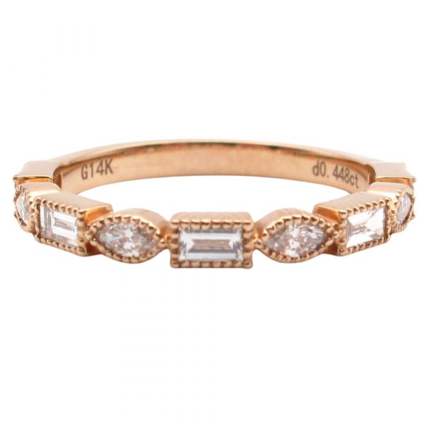 Buy Marquise & Baguette Diamond Stack Wedding Band .45 ctw 14k Rose ...