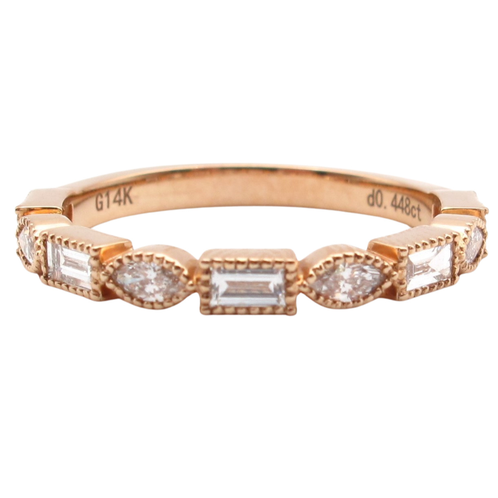 Marquise & Baguette Diamond Stack Wedding Band .45 ctw 14k Rose Gold