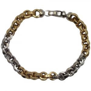 Matte & Shiny Finished Rolo Chain Link Bracelet 14K Yellow & White Gold ~ 8" ~ 15.1 Grams Front