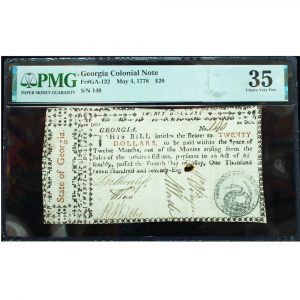 May 4th 1778 $20 Georgia Colonial Currency PMG 35