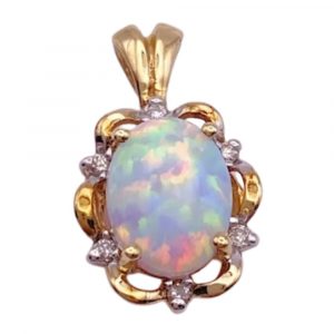 Natural Harlequin Opal and Diamond Pendant 14K Two-Tone Gold