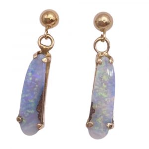 Natural Opal Vintage Dangle Earrings 14K Gold