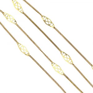 Navette Station Bar & Curb Link Chain Necklace 14k Yellow Gold Link