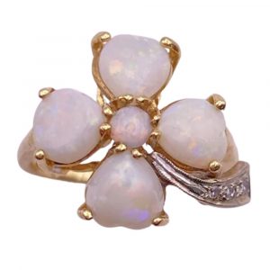 Opal and Diamond Vintage Shamrock Clover Ring 14K Two Tone Gold 2
