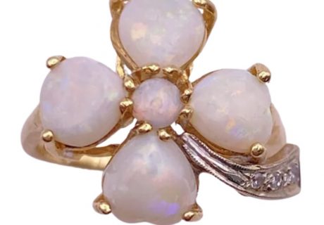 Opal and Diamond Vintage Shamrock Clover Ring 14K Two Tone Gold 2