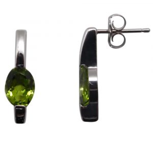 Oval Peridot 14k White Gold Bar Drop Earrings