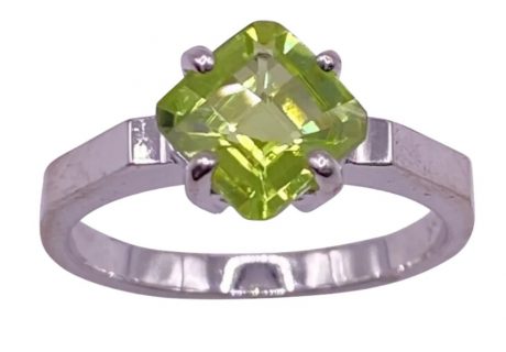 Peridot Solitaire Ring 1.45 Carat 14K White Gold