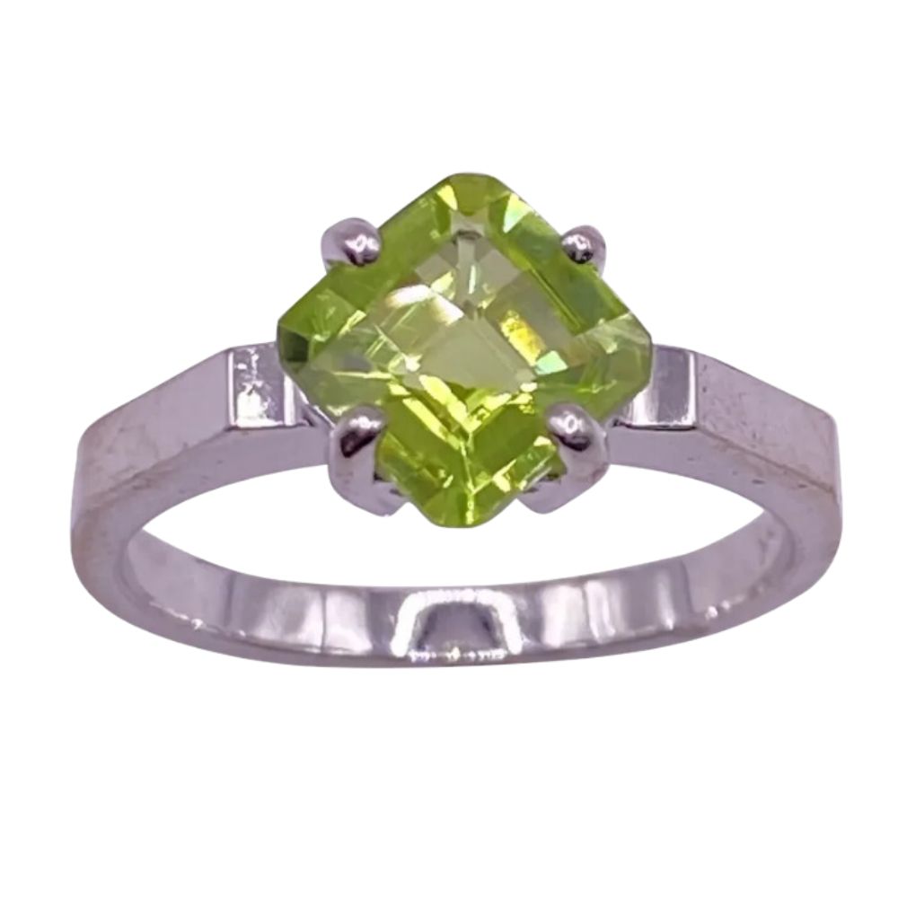 Peridot Solitaire Ring 1.45 Carat 14K White Gold