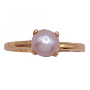Petite Vintage Cultured Pearl Solitaire Ring 14K Gold 6 MM