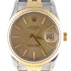 Pre-Owned Rolex 34MM Two Tone Date (1991) 15233 Front Close