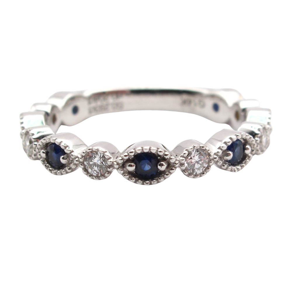 Sapphire and Diamond Stacking Wedding Band .49 ctw 14k White Gold