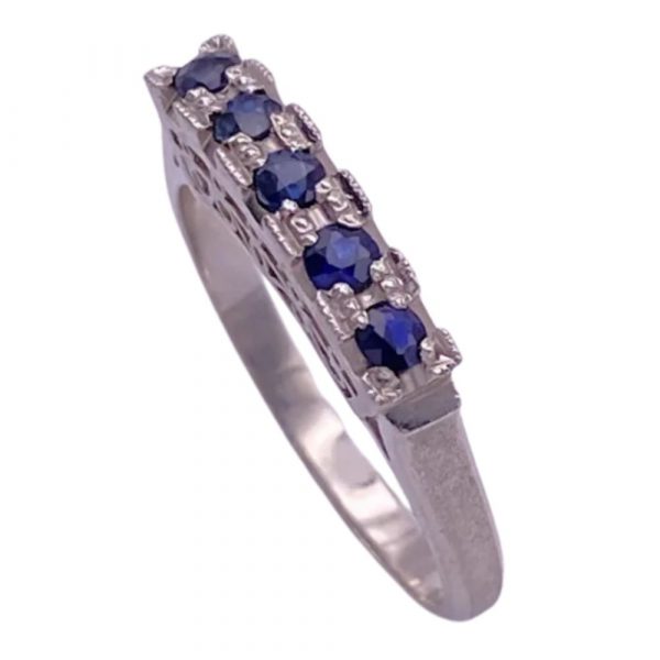 Sapphire and Platinum Vintage Band Ring .30 Carat size 6 side