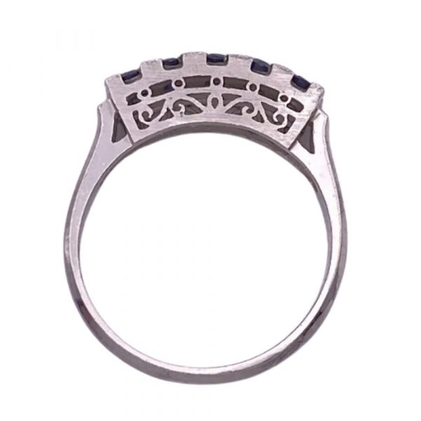 Sapphire and Platinum Vintage Band Ring .30 Carat size 6 top view