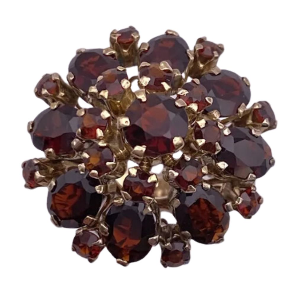 Siam Garnet Cluster Vintage Ring 14K Gold 7.53 Carats TW