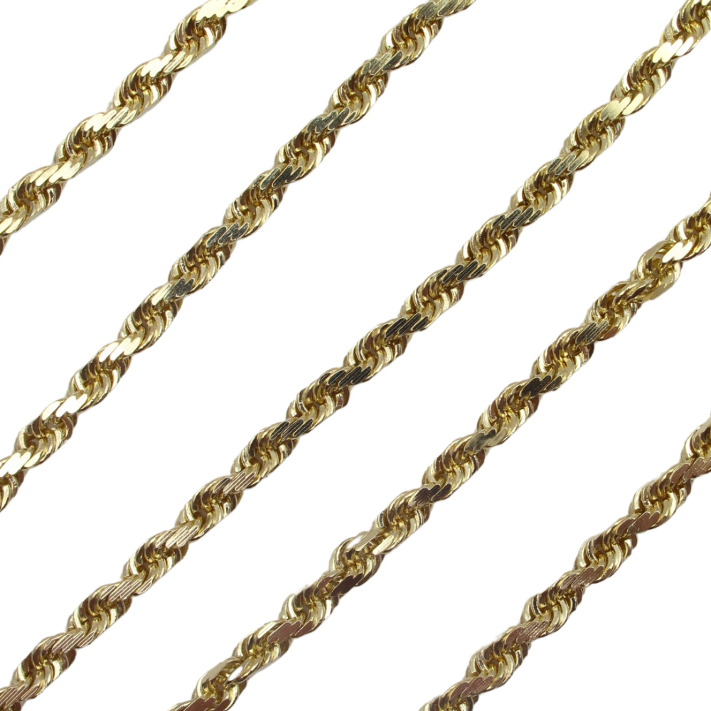 Solid Diamond-Cut Rope Chain Link Necklace 14K Yellow Gold ~ 24″ ~ 27.2 Grams